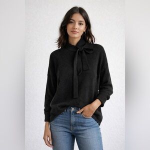 Ann Taylor Black Crewneck Sweater with Bow Accent